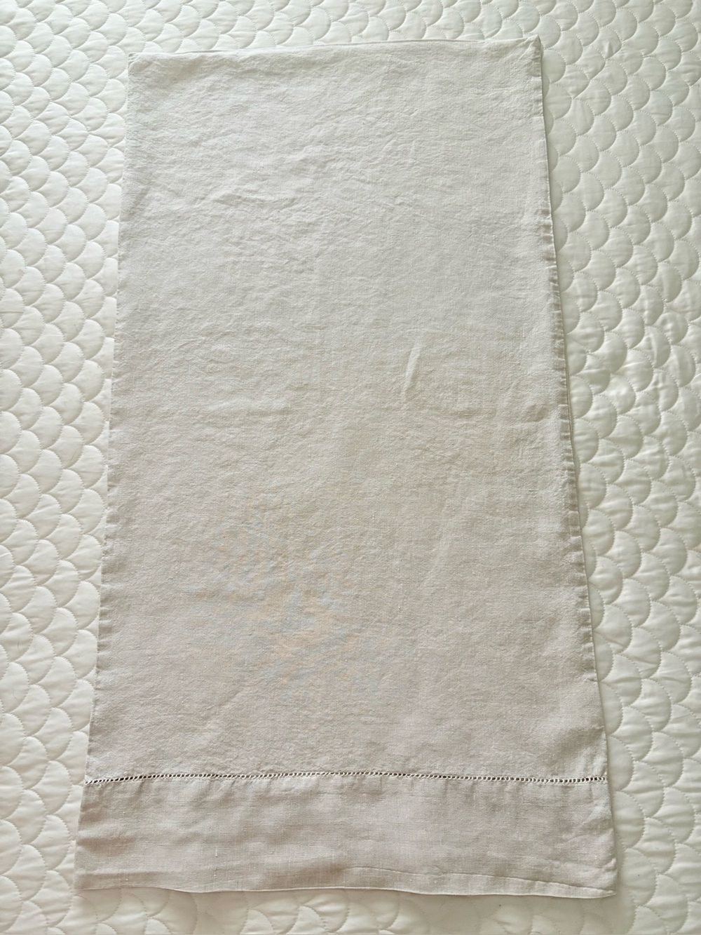 Simple & Opulence 100% Linen KING Pillowcase Hand Hemstitch Neutral EUC